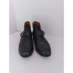 Classic Black Leather Ankle Boots with Decorative Buckle‎ Detail Monk Strap